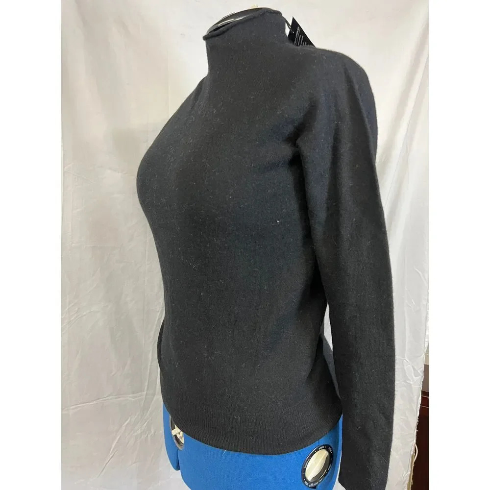 Lanpulux Luxury Knit Black Sweater Wool Woman’s Small